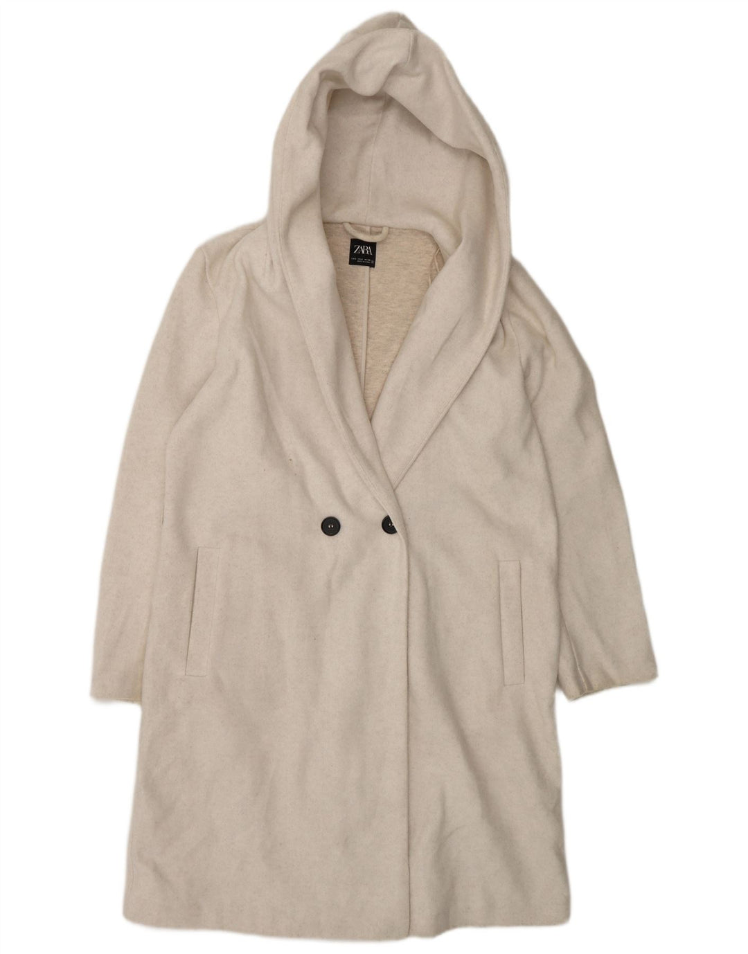Zara Mujer Abrigo Extragrande De Doble Botonadura Con Capucha UK 10 Small Off White