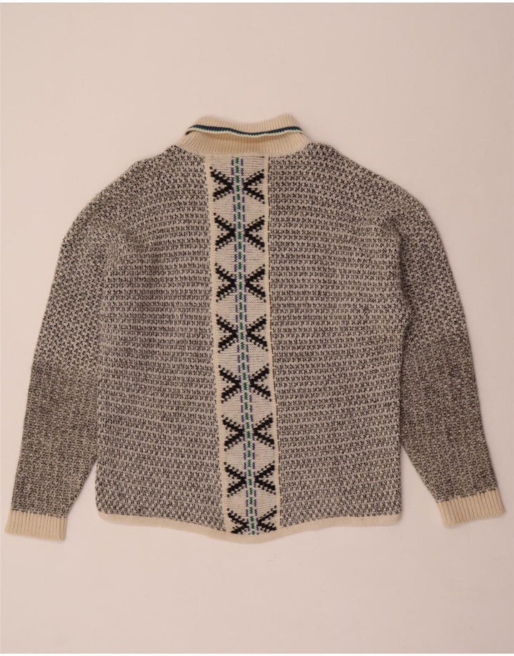 Vintage hombres rollo cuello jersey suéter grande gris lana geométrica