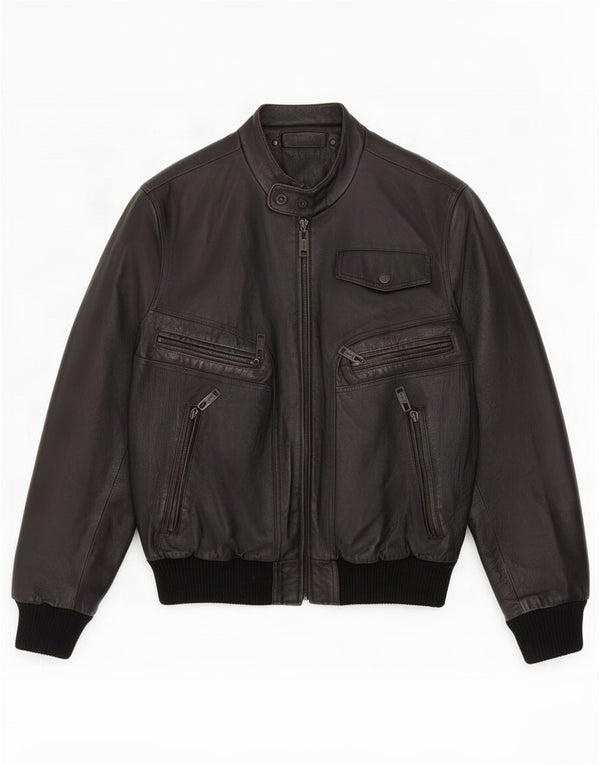 Chaqueta bomber de cuero vintage para hombre UK 36 Small Black