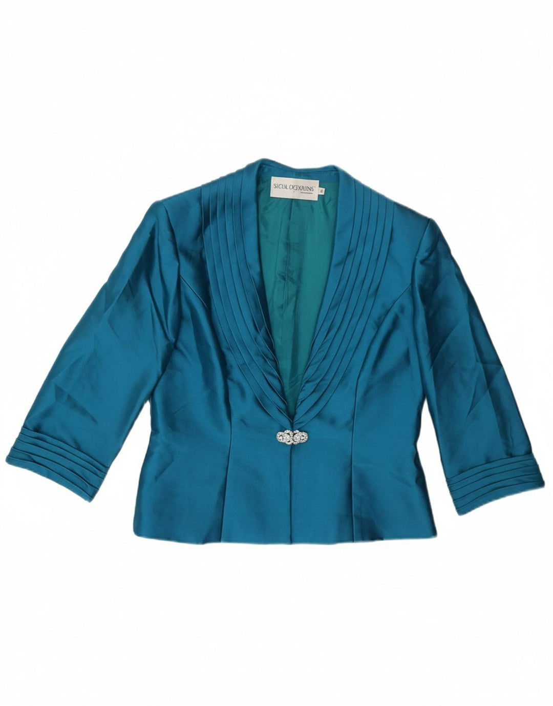 MON CHERI Womens 1 Button Blazer Jacket UK 8 Small Turquoise Silk Wedding