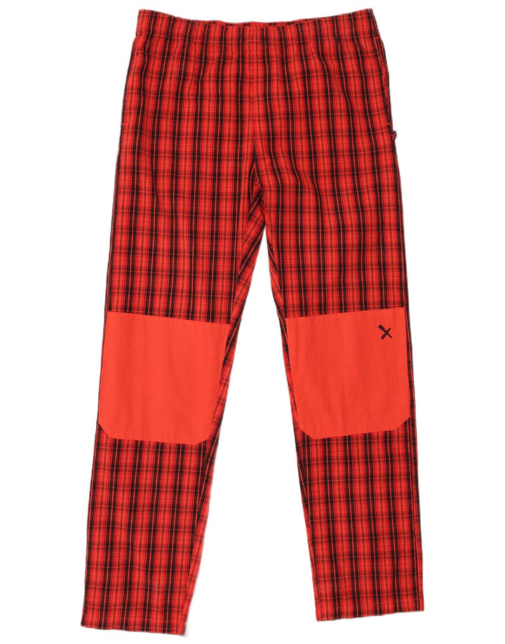 Rock Experience - Pantalón recto para hombre, talla mediana, W32 L32, algodón a cuadros rojos