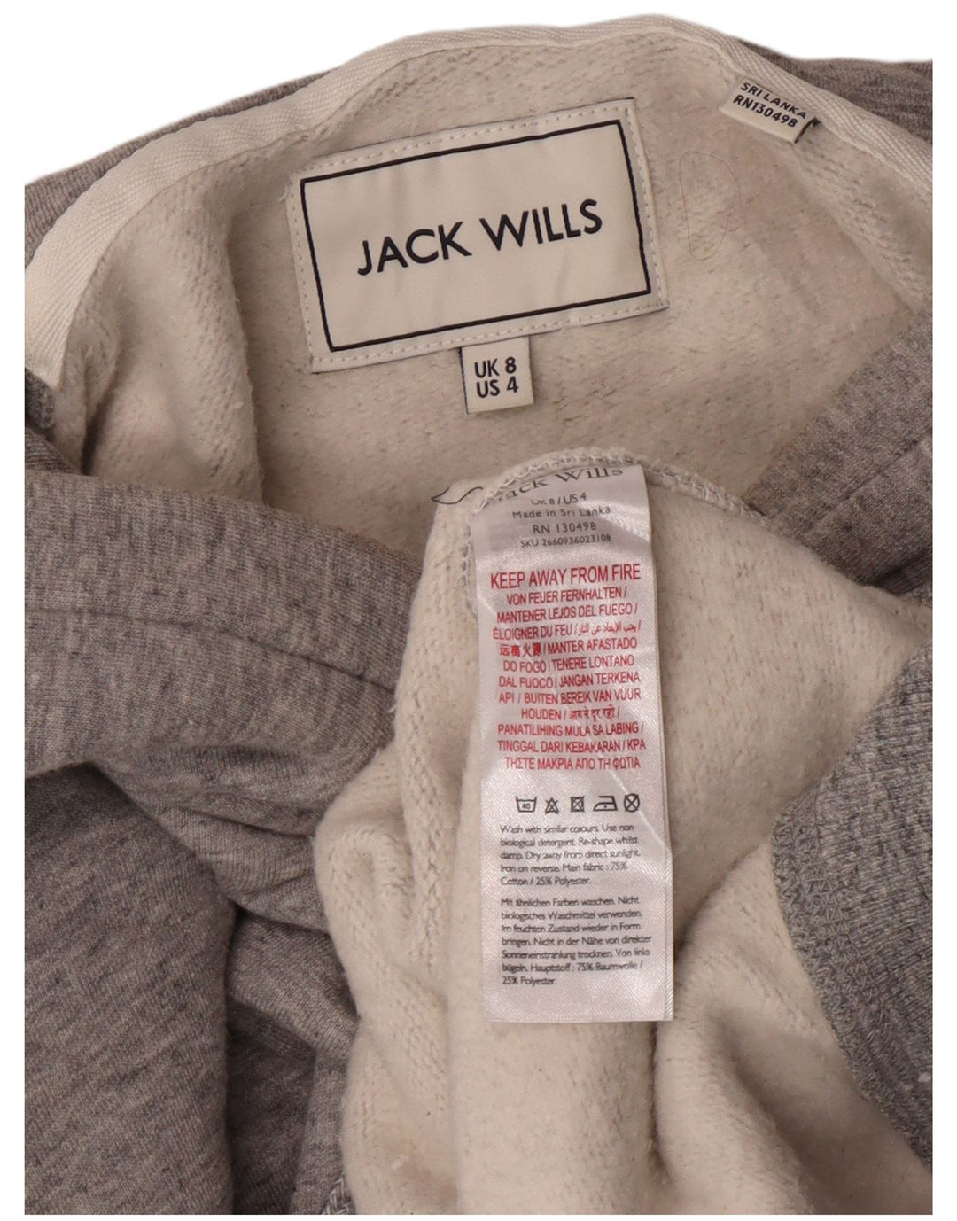 Jack Wills Sudadera con capucha para mujer UK 8 Small Gris Algodón