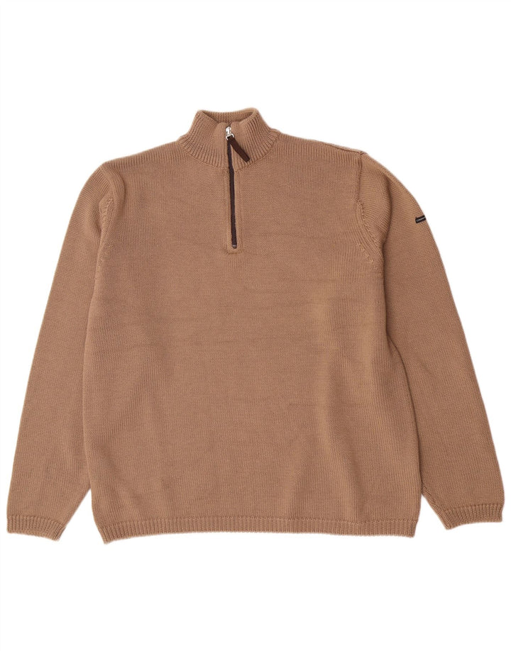 Canadiens - Jersey con cuello y cremallera para hombre, talla grande, lana marrón