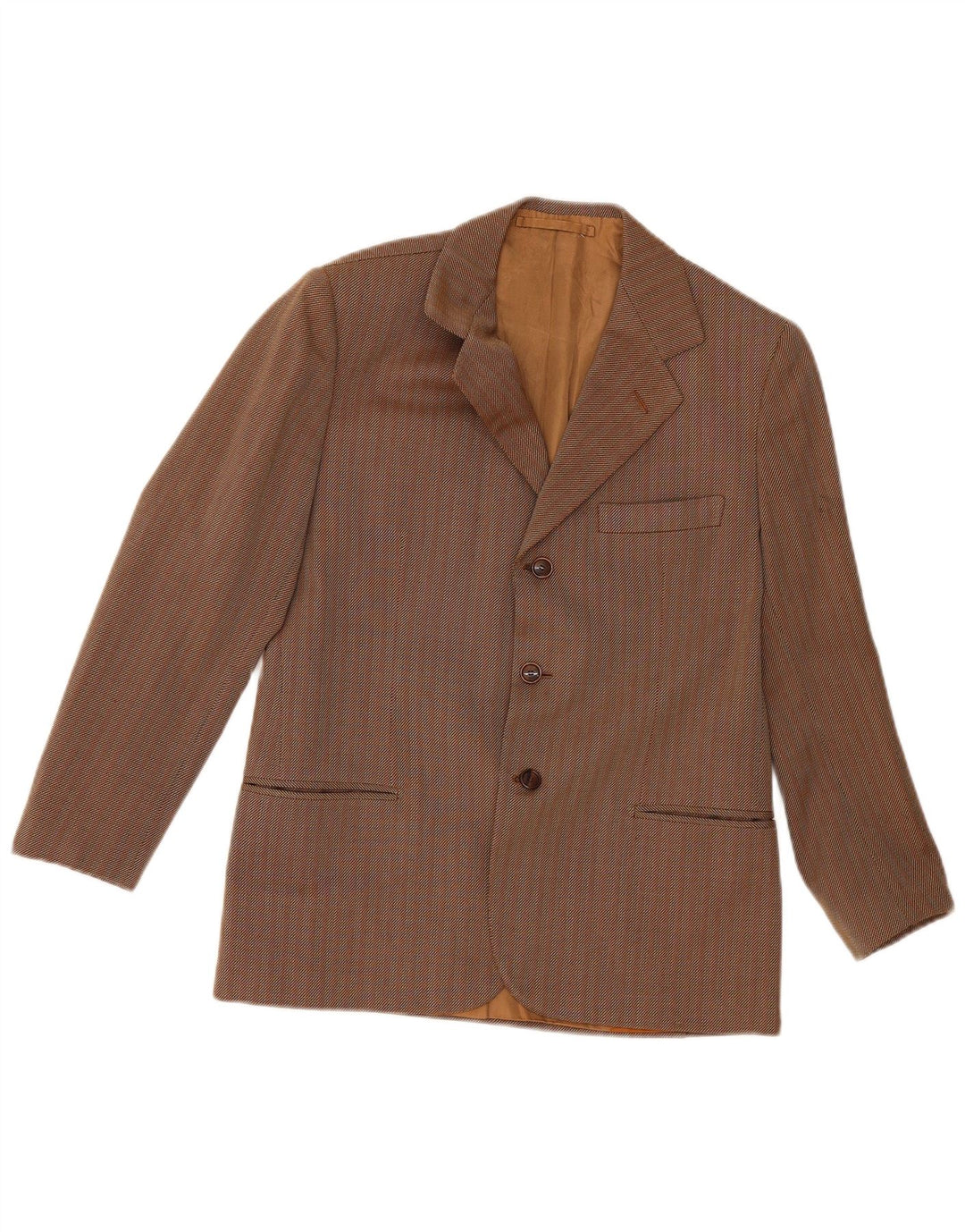 Vintage hombres 3 botones Blazer chaqueta Reino Unido 36 pequeño marrón rayas clásico