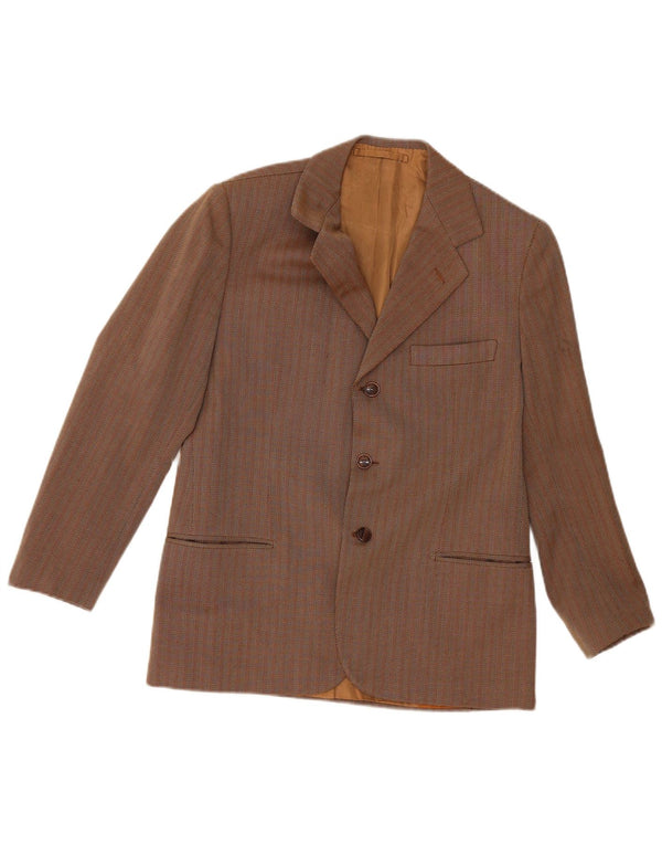 Vintage hombres 3 botones Blazer chaqueta Reino Unido 36 pequeño marrón rayas clásico