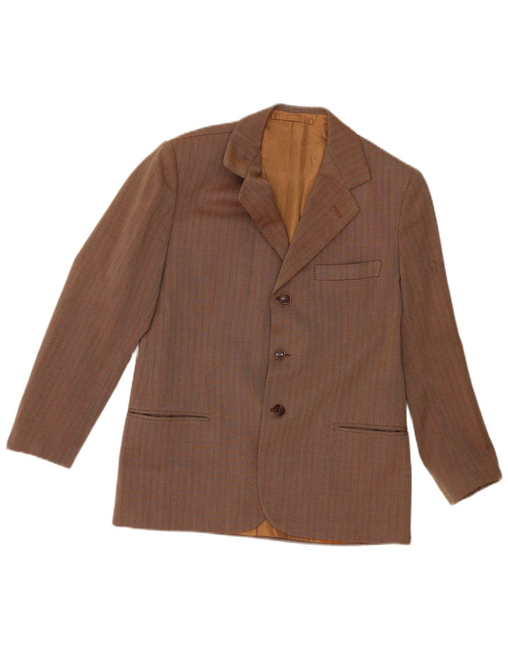 Vintage hombres 3 botones Blazer chaqueta Reino Unido 36 pequeño marrón rayas clásico