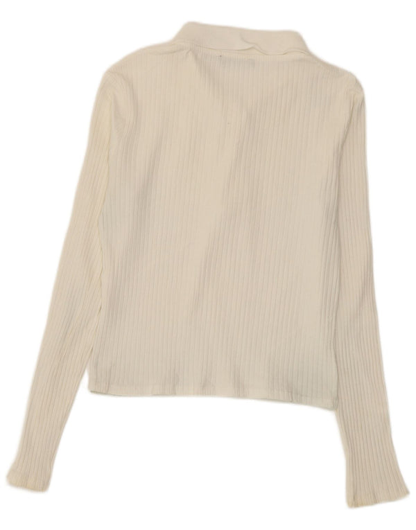 Zara - Polo corto de manga larga para mujer, talla 40, color blanco