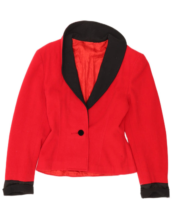 Vintage mujer 1 botón Blazer chaqueta Reino Unido 12 bloque de color rojo medio