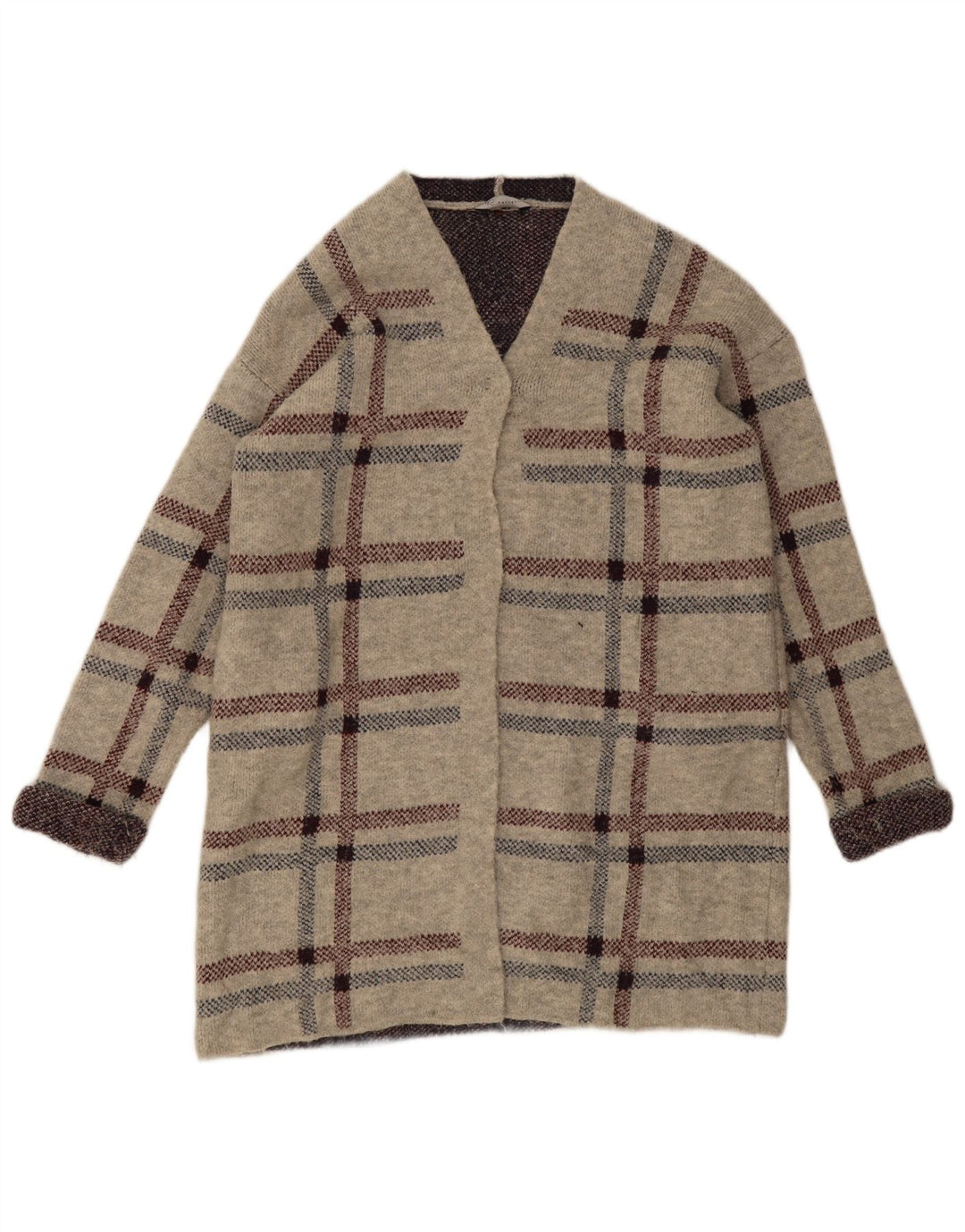 Marks & Spencer Suéter tipo cárdigan largo para mujer UK 46 Large Grey Check