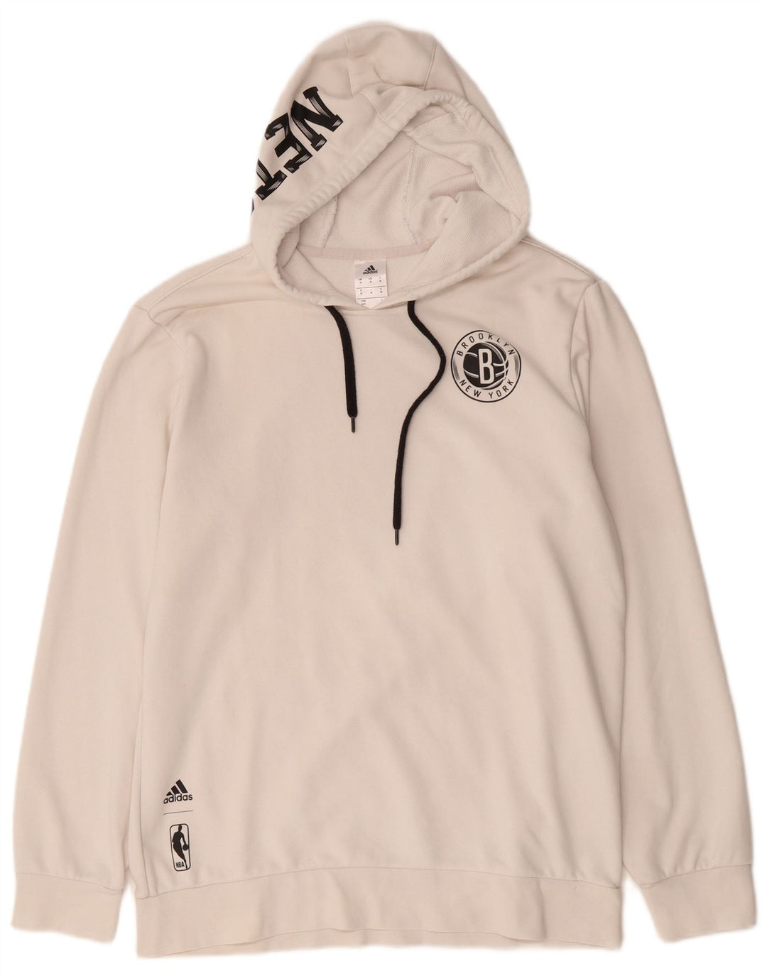 Adidas Hombre Brooklyn Nets Graphic Sudadera con Capucha Jersey Medio Blanco Algodón