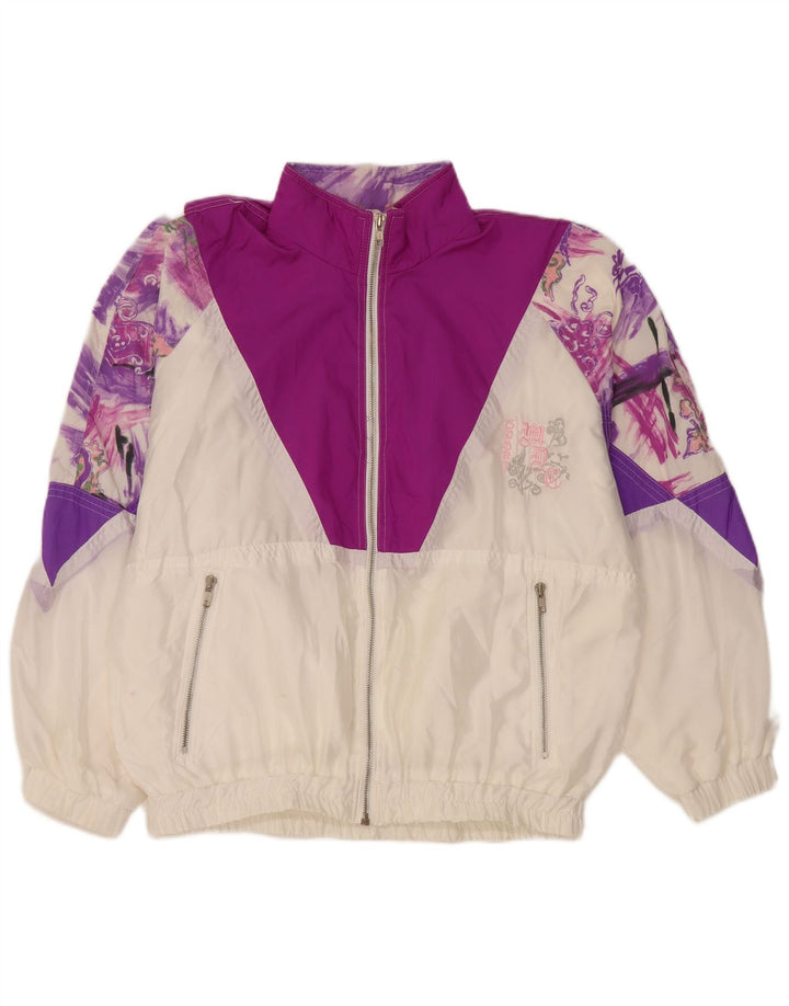 Vintage mujer oversize chándal top chaqueta EU 36 pequeño bloque de color blanco