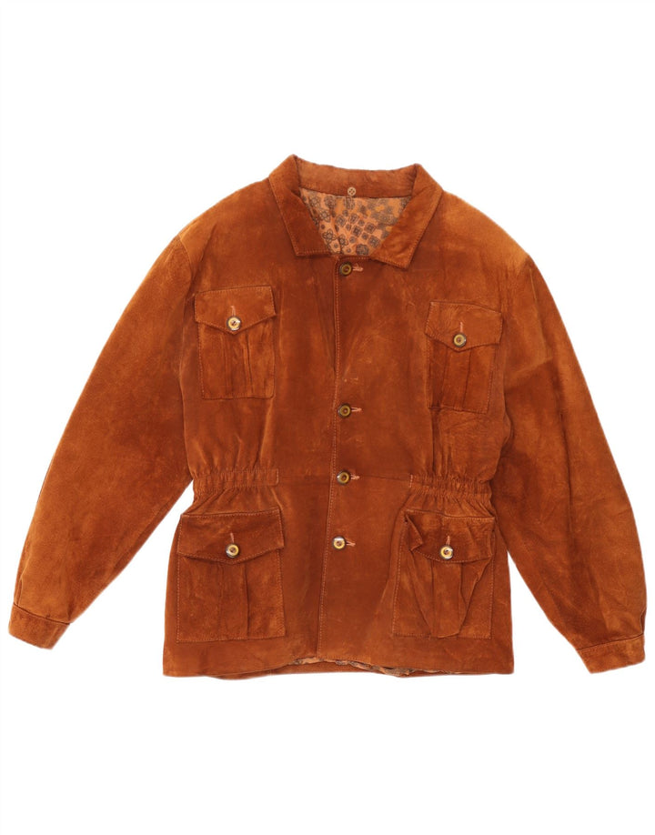 Vintage hombres ante chaqueta Reino Unido 36 pequeño marrón