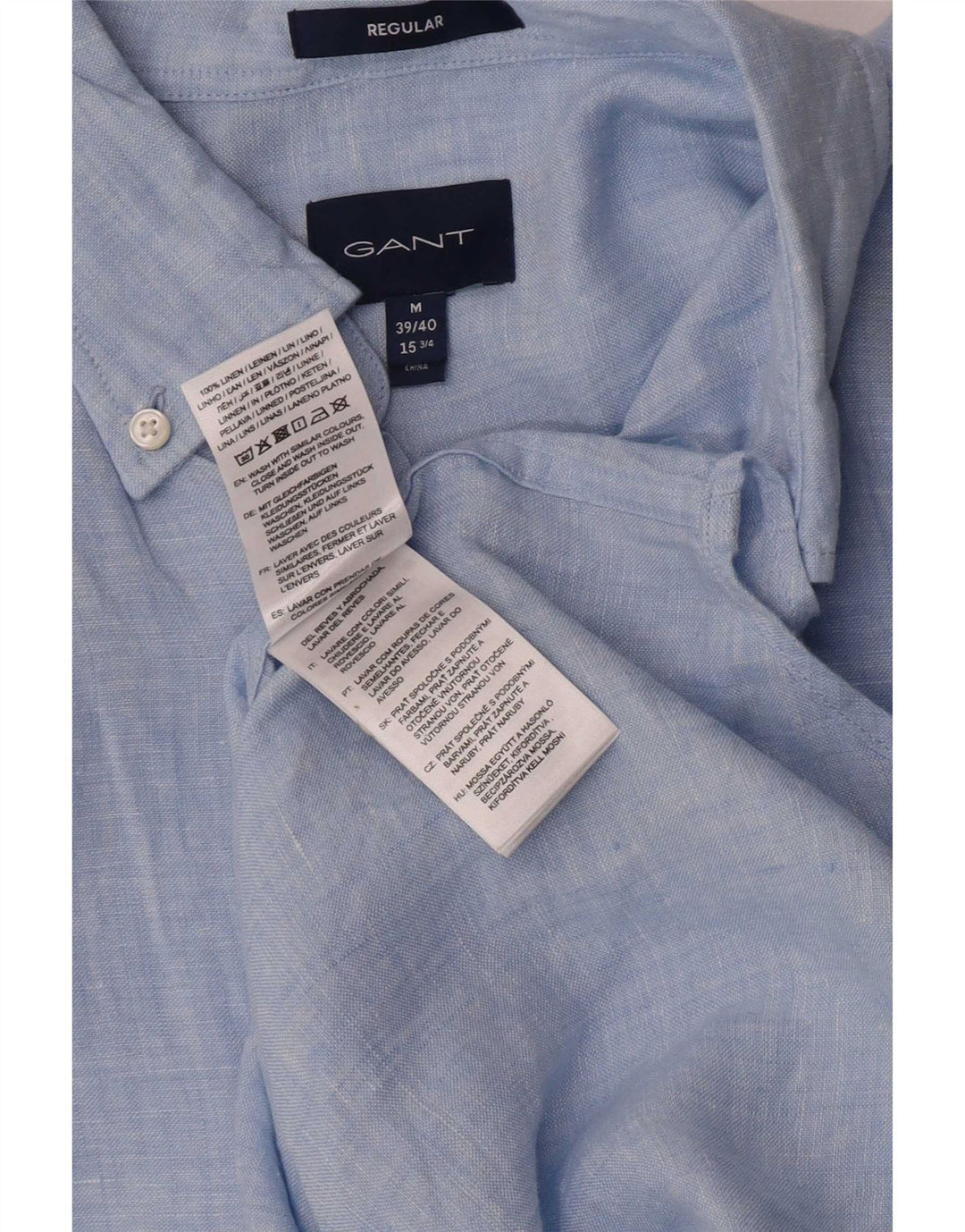 Camisa Gant Regular Fit para hombre talla 39/40 15 1/2 lino azul mediano
