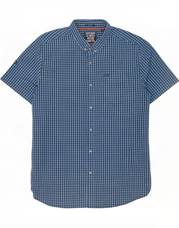 Superdry Camisa De Manga Corta Regular Fit Para Hombre 3XL Algodón A Cuadros Azul Marino