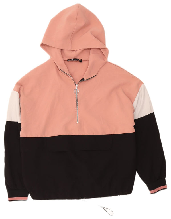 Zara Mujer Jersey con capucha y cuello con cremallera UK 44 Poliéster color block rosa medio