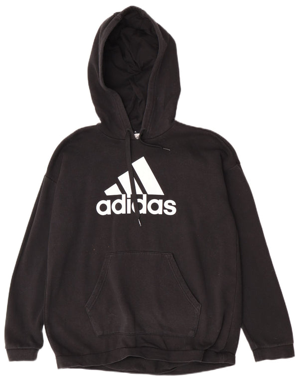 Adidas - Sudadera con capucha para mujer, diseño gráfico de gran tamaño, Reino Unido 12/14, algodón negro mediano