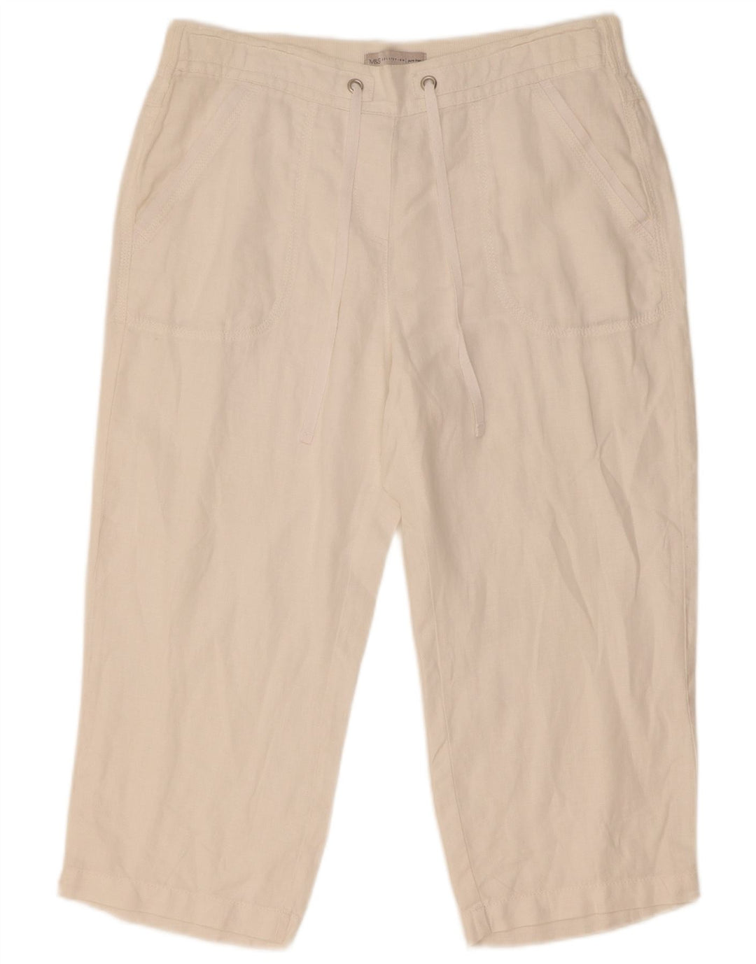 Pantalones capri rectos para mujer Marks & Spencer W32 L21 Lino blanco