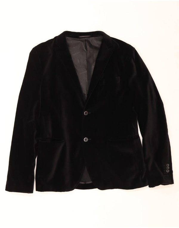 VINTAGE Chaqueta Blazer de Terciopelo de 2 Botones para Hombre Reino Unido 36 Pequeño Negro