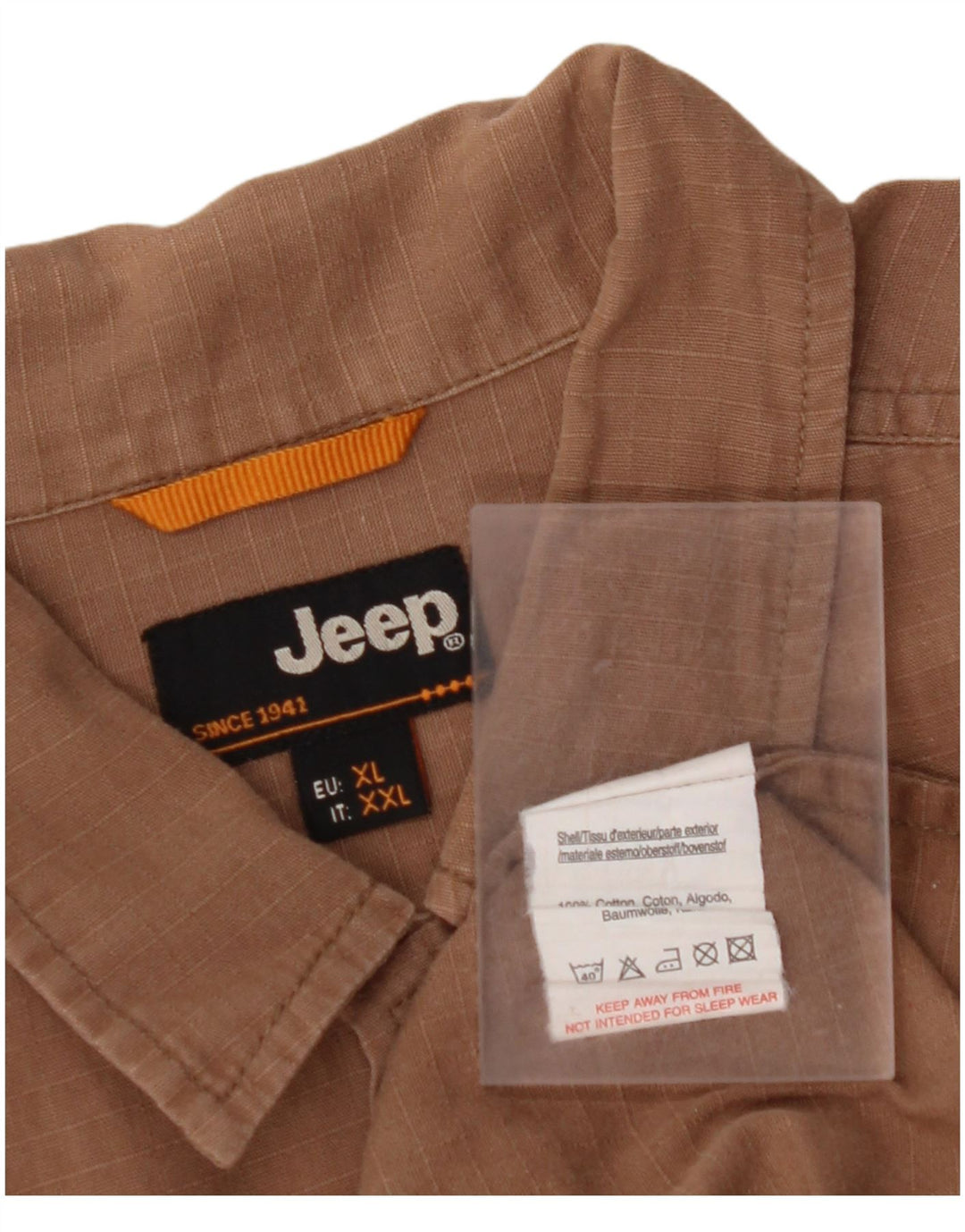 JEEP Camisa Manga Corta Hombre XL Algodón Cuadros Marrón