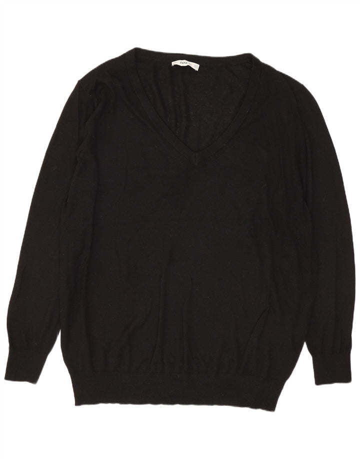 Zara Suéter oversize con cuello en V para mujer UK 44 Medium Black Modal