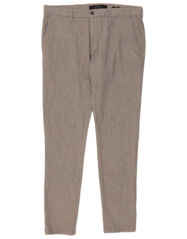 Zara Mens Slim Chino Pantalones EU 42 Large W32 L30 Gris