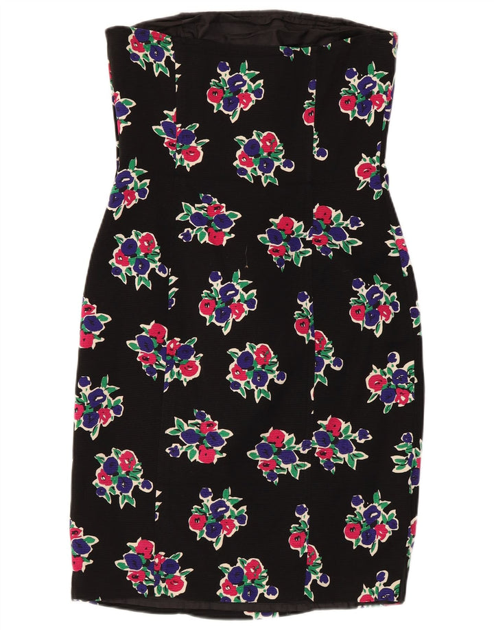 Max Mara Vestido sin Tirantes para Mujer UK 40 Mediano Algodón Floral Negro