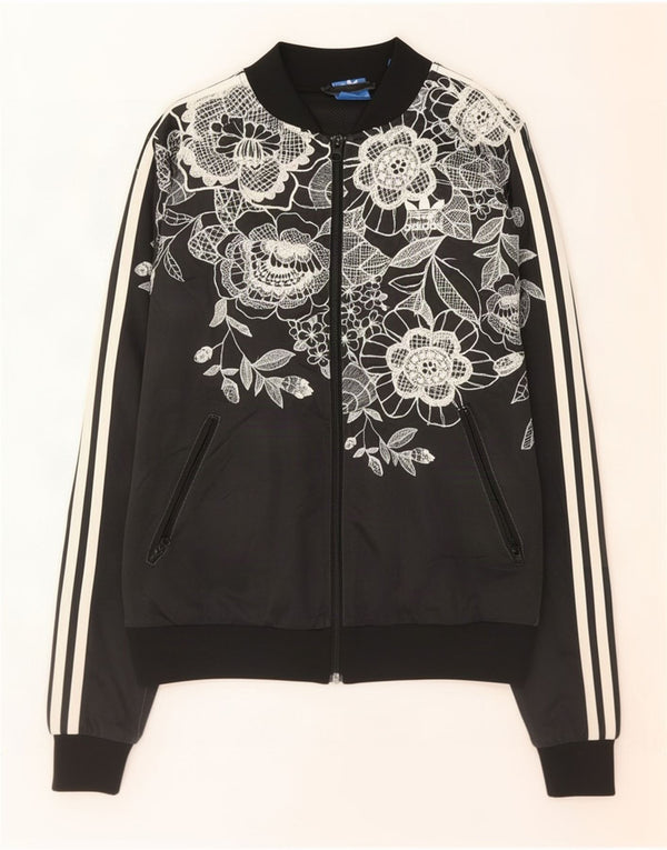 Adidas Mujer Gráfico Chándal Top Chaqueta Reino Unido 10 Pequeño Negro Floral