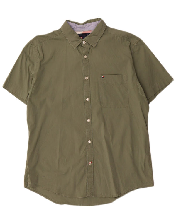 Tommy Hilfiger Camisa Slim Fit De Manga Corta Para Hombre Algodón Verde Grande