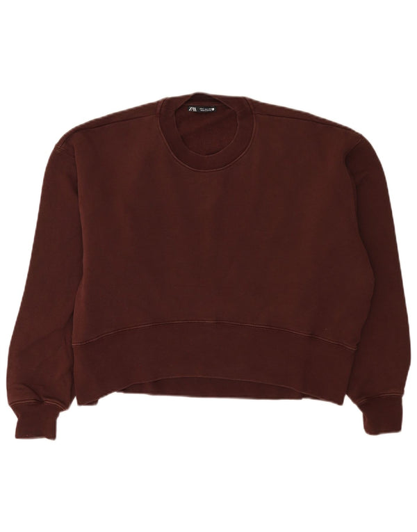 Zara Mujer Sudadera Extragrande Jersey UK 10 Small Borgoña Algodón