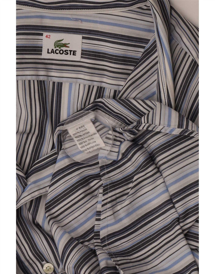 Camisa Lacoste Hombre Manga Corta Talla 42 Grande Algodón Rayas Gris