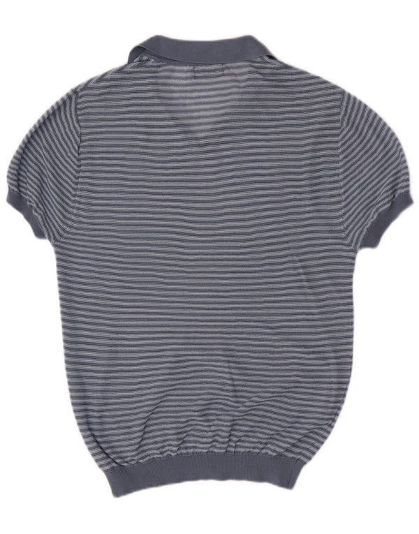 Zara Jersey de manga corta con cuello tipo polo para hombre, talla grande, color azul a rayas