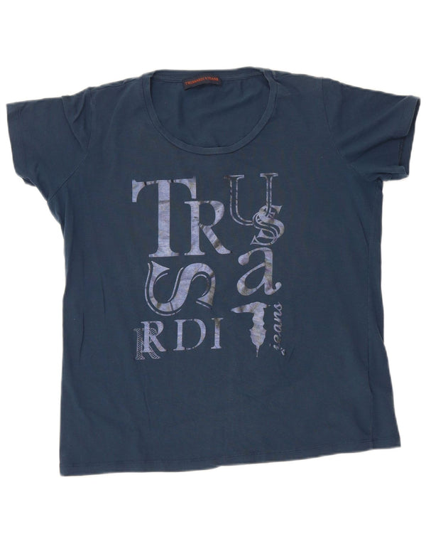 Trussardi Jeans Camiseta Gráfica Mujer Top UK 20 2XL Azul Marino Algodón