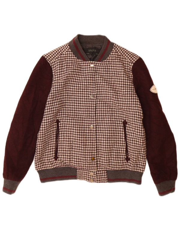 Zara Chaqueta Varsity Mujer UK 40 Acrílico Pata De Gallo Marrón Medio