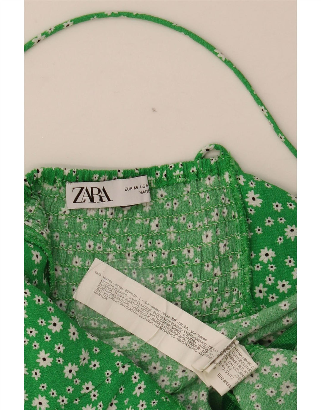 Zara Mujer Vestido De Verano UK 42 Viscosa Floral Verde Medio