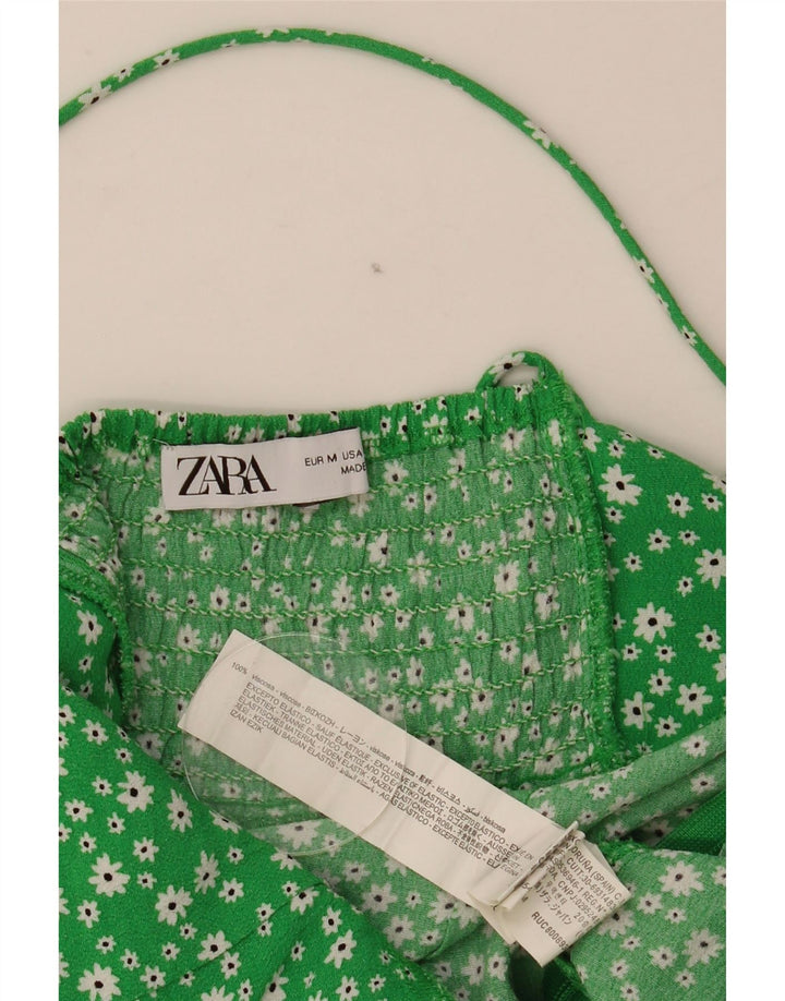 Zara Mujer Vestido De Verano UK 42 Viscosa Floral Verde Medio