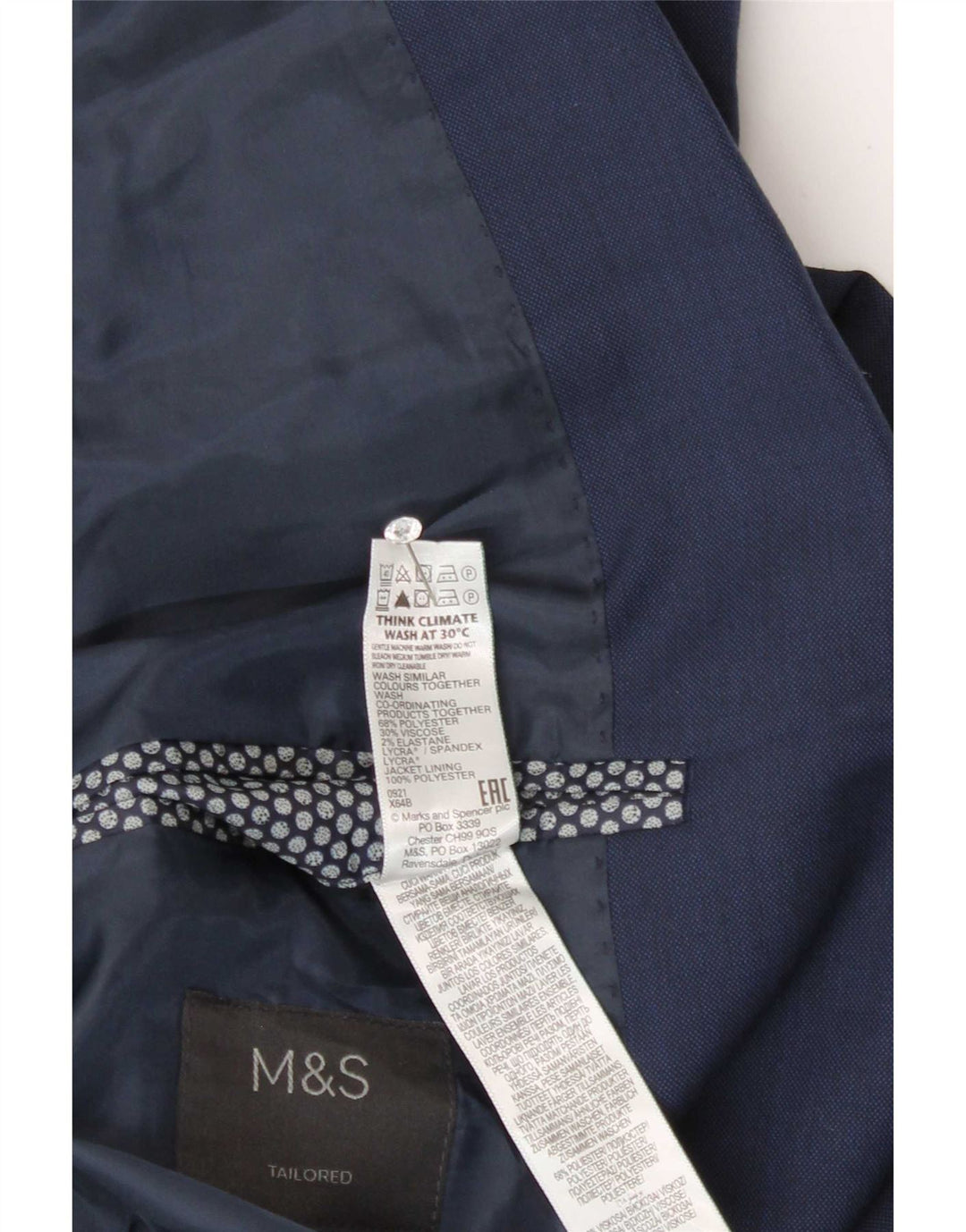 Marks & Spencer Chaqueta tipo blazer a medida con 2 botones para hombre UK 42 Large Azul marino