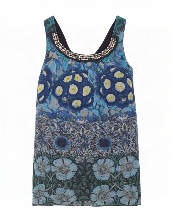 Vestido Túnica Sin Mangas Desigual Mujer EU 38 Poliéster Floral Azul Medio