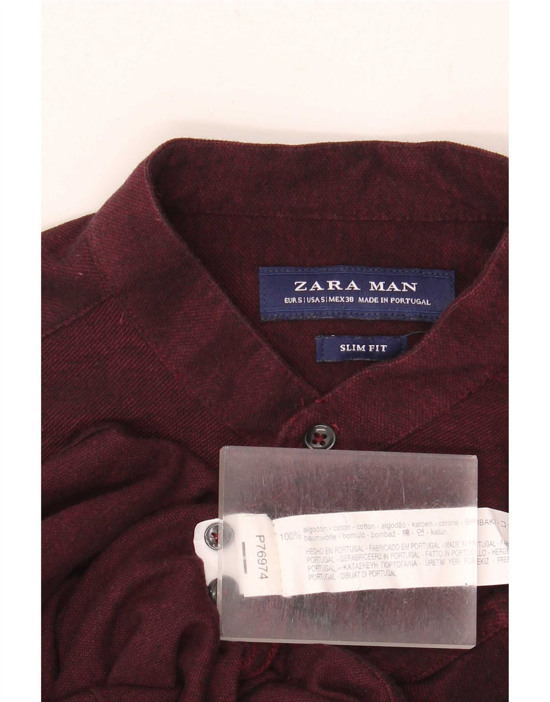 Zara Hombre Camisa Slim Fit Pequeña Algodón Granate