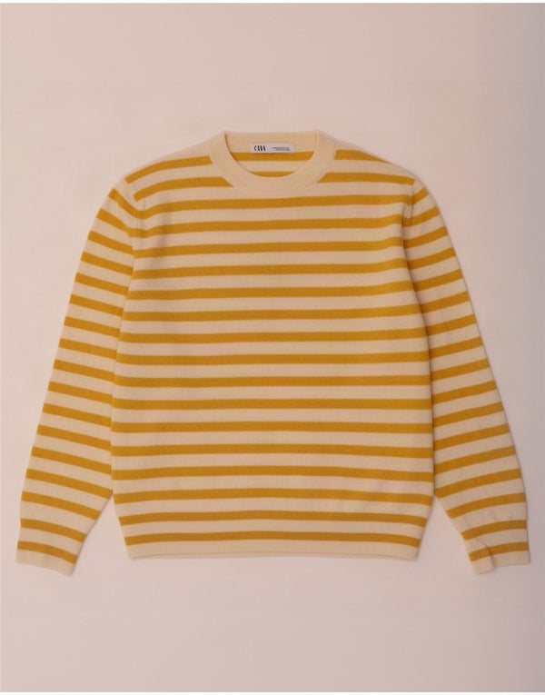 Zara Jersey De Cuello Redondo Para Mujer UK 44 Poliamida A Rayas Amarilla Mediana