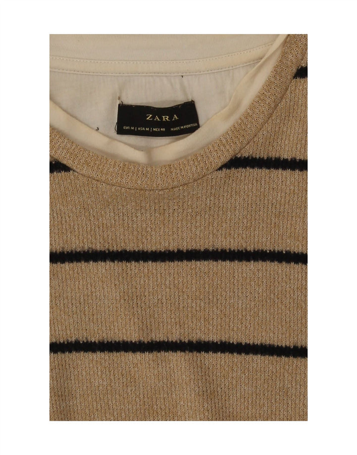 Zara Hombre Top Manga Larga Rayas Beige Medio