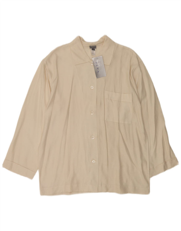 Vintage mujer camisa blusa IT 46 grande de seda blanca