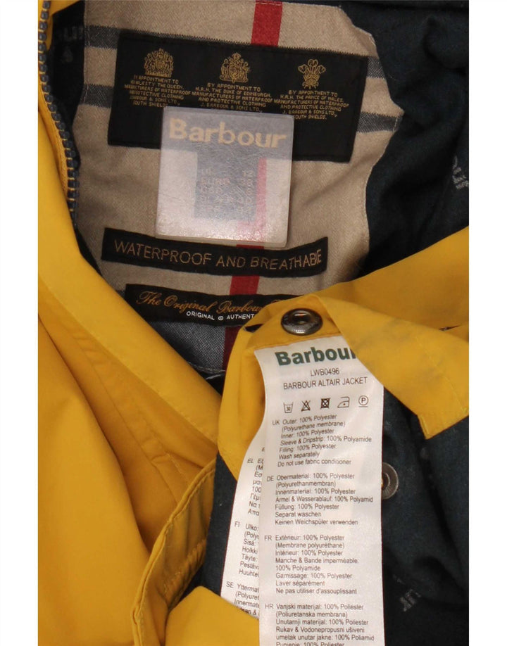 Barbour Womens Hooded Rain Jacket UK 12 Medium Yellow Polyester