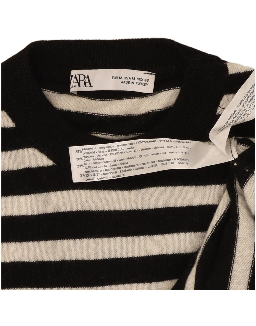 Zara Mujer Jersey De Cuello Redondo Jersey UK 44 Mediano Poliamida A Rayas Negra