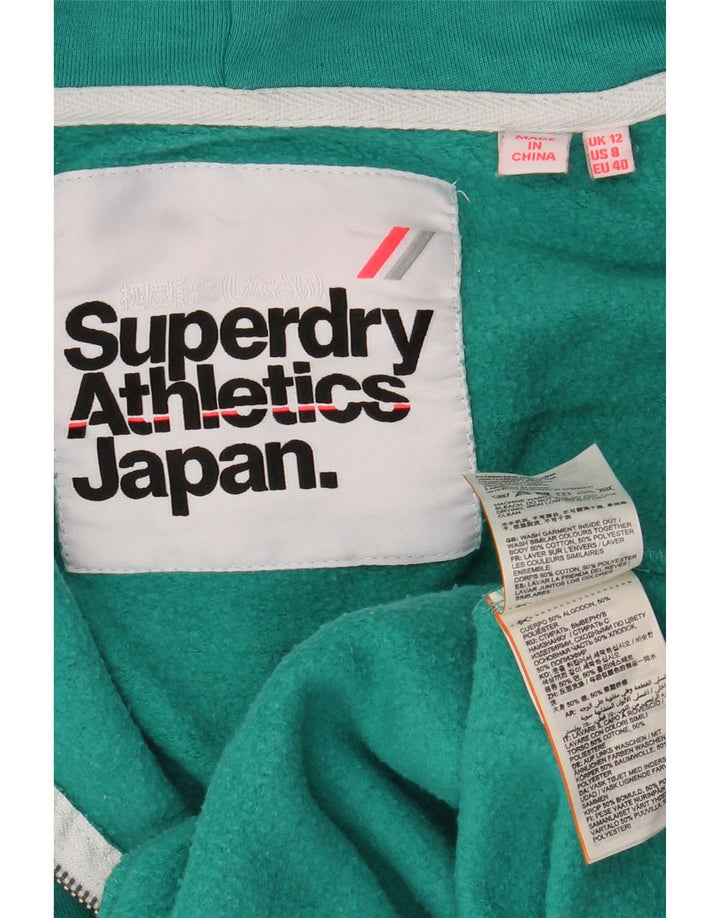 SUPERDRY Suéter con capucha y cremallera para mujer UK 12 Algodón verde medio