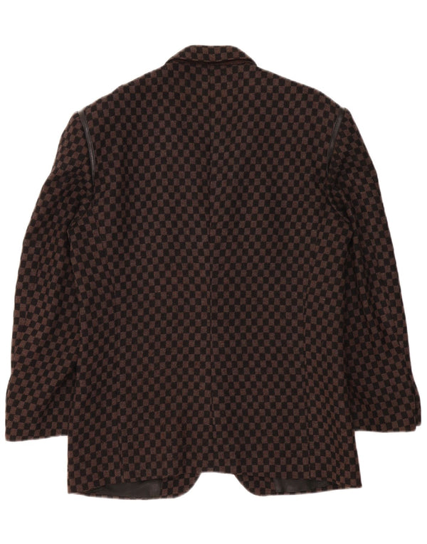Vintage hombres 2 botones Blazer chaqueta Reino Unido 38 cheque marrón medio