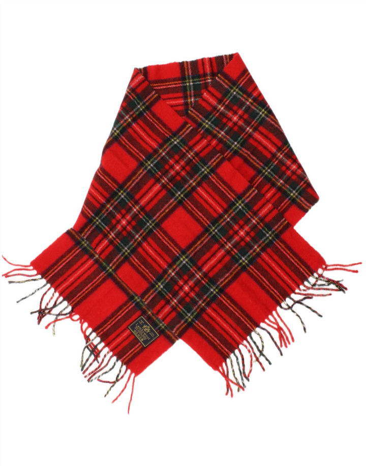 Bufanda rectangular vintage para mujer talla única L53 lana virgen a cuadros rojos