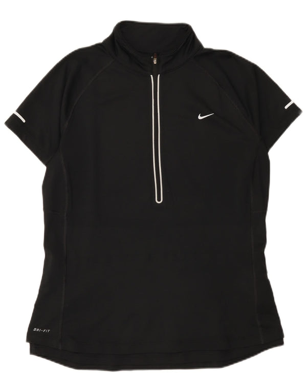 Nike Camiseta Dri Fit con cuello y cremallera para mujer UK 40 Grande Poliéster negro