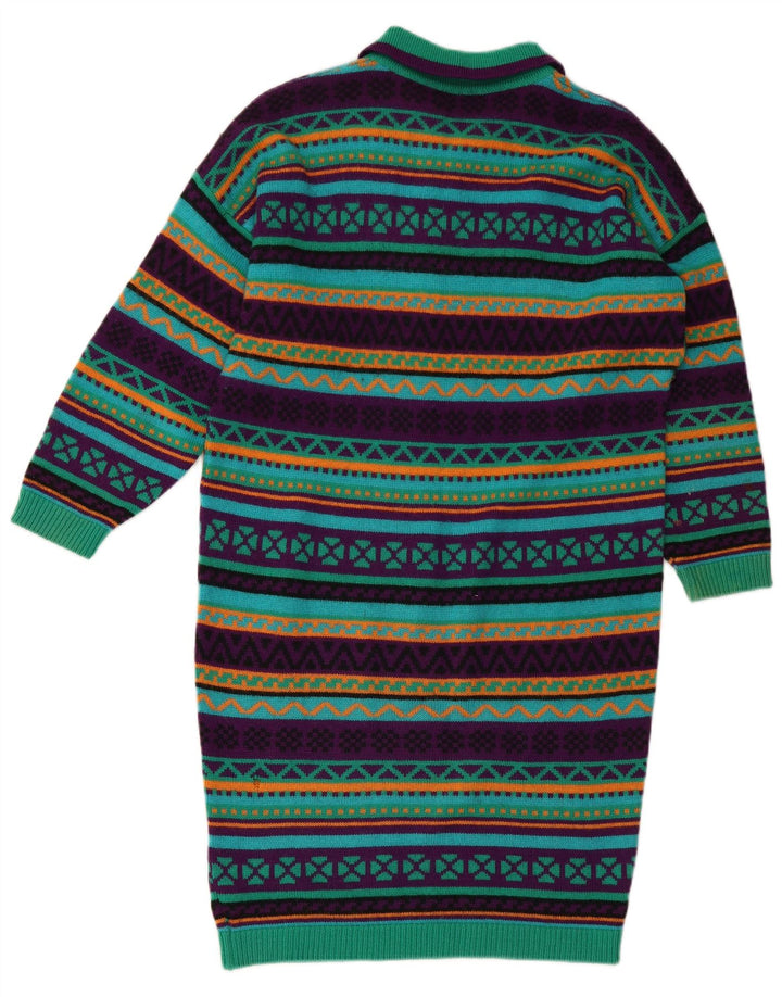 STEFANEL Vestido polo de punto de manga larga para mujer UK 44 Verde medio Geométrico