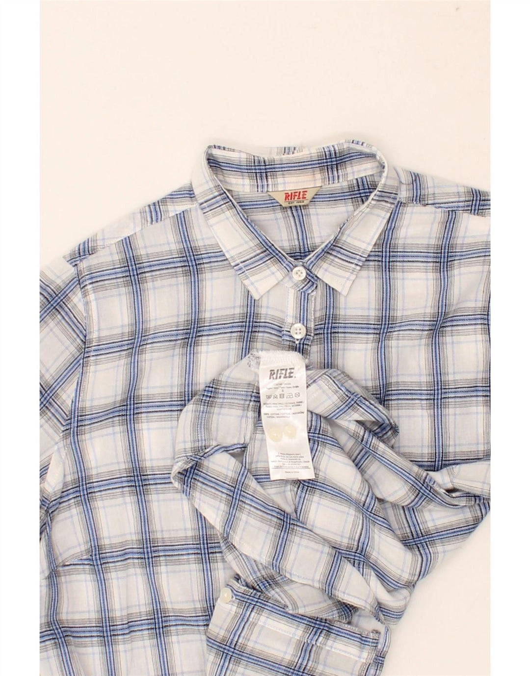 RIFLE Womens Shirt UK 10 Small Blue Check Cotton Vintage Rifle and Second-Hand Rifle from Messina Hembry 