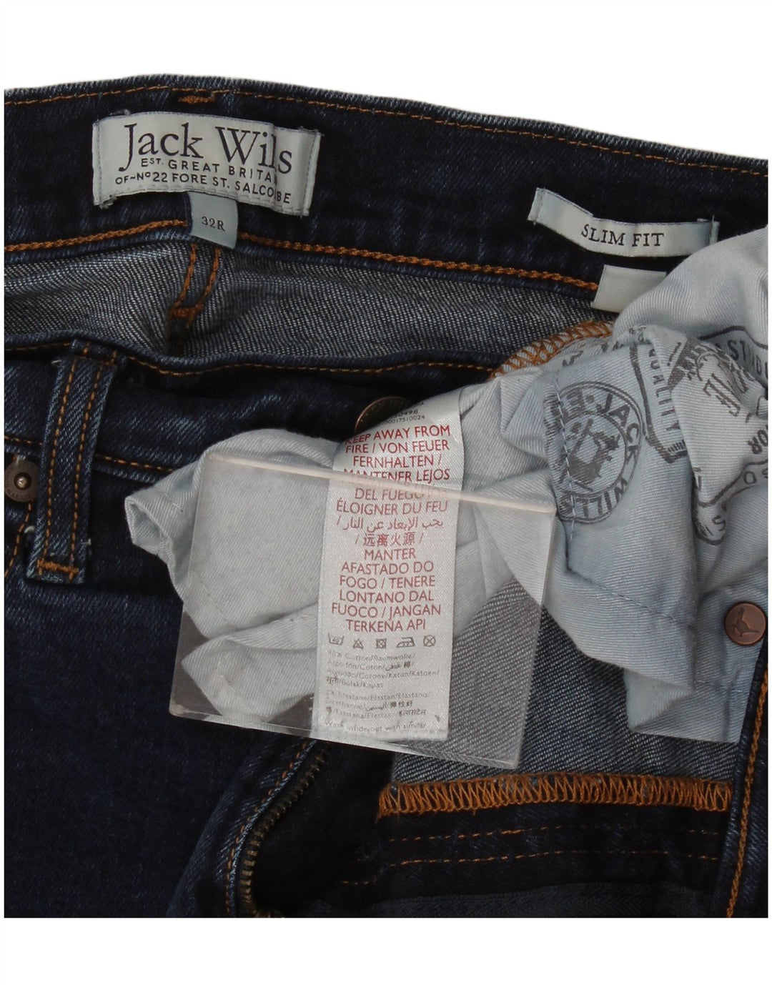 Jack Wills Vaqueros ajustados para hombre W32 L28 Algodón azul marino